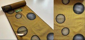KIRUKIRU 新古品 反物 着尺 染色堅牢 巾35.5cm からし地にドット モダン 着物 着付け リメイク 和裁 材料 生地 素材