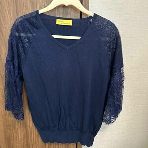 レリアン　サイズ9 レースニット ニット Vネック 半袖