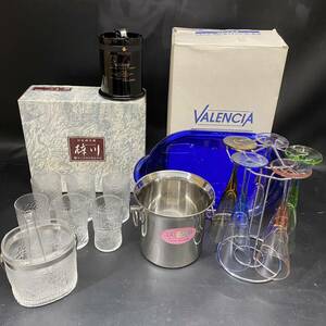 Y108pirusna-5pc.& wine cooler set Sasaki glass . river water tenth set Suntory ice pail . house izakaya pub home .. unused 