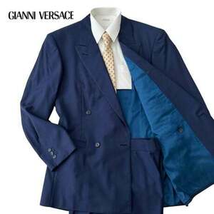 NC976.@ GIANNI VERSACE прекрасный товар первоклассный двойной выставить костюм жакет брюки мужской размер 48/L темно-синий голубой 0.1