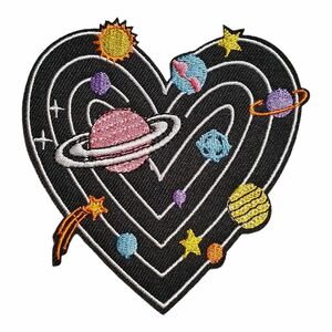 U-12【 アイロンワッペン 】 刺繍ワッペン アップリケ リメイク ハート heart 宇宙 惑星 地球 月 太陽 流れ星