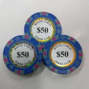 ゴルフ（ボール）マーカー　３枚　モンテカルロ　＄５０　磁石につきます　カジノチップ　ポーカーチップ