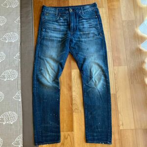 ジースターロゥ　G-STAR RAW D-STAQ 3D SLIM ジーンズ　デニム　ペイント加工　ダメージ加工　ブルー　新品