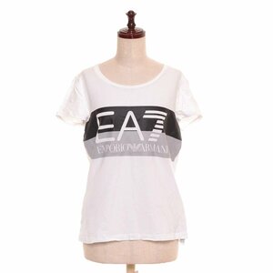 ◇489500 EMPORIO ARMANI エンポリオアルマーニ 半袖Tシャツ EA7 ボーダーロゴT サイズL レディース ホワイト