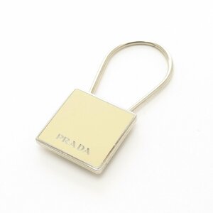 *487322 PRADA Prada брелок для ключа Logo квадратное plate M715 "теплый" белый серебряный 