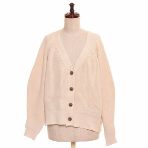 *509358 SENSE OF PLACE Urban Research * volume sleeve cardigan . braided cotton knitted V neck lady's white 