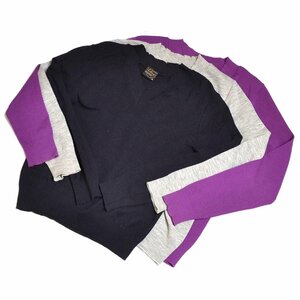 ◆512404 Letroyes ルトロワ ◇ニットセーター 3枚セット Vネック 長袖 サイズ0（S） メンズ フランス製 ブラック パープル グレー
