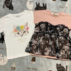 ねこ×花柄　半袖Tシャツ★女の子　100