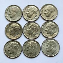 【希少品セール】アメリカ 10セント硬貨 ミントマークP 1981年 83年 88年〜89年 1999年〜2000年 07年 10年 14年 年号違い 各1枚ずつ 9枚_画像1