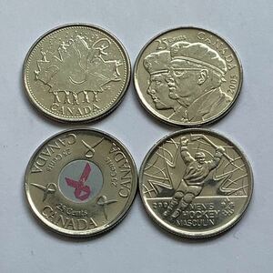 【希少品セール】カナダ エリザベス女王肖像デザイン 25セント硬貨 記念デザイン 2002年 2005年 2006年 2008年 4種類 各1枚 4枚まとめて