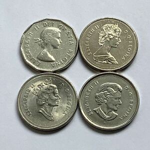 【希少品セール】カナダ エリザベス女王肖像デザイン 4種類 5セント硬貨 1961年1989年 1996年 2007年 年号違い 各1枚ずつ 4枚まとめて