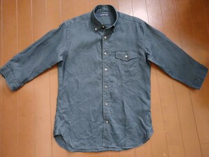 *Used[TABLOID NEWStab Lloyd News мужской 7 минут рукав linen рубашка темно-синий ] лен 100%linen100% кнопка down рубашка сделано в Японии 