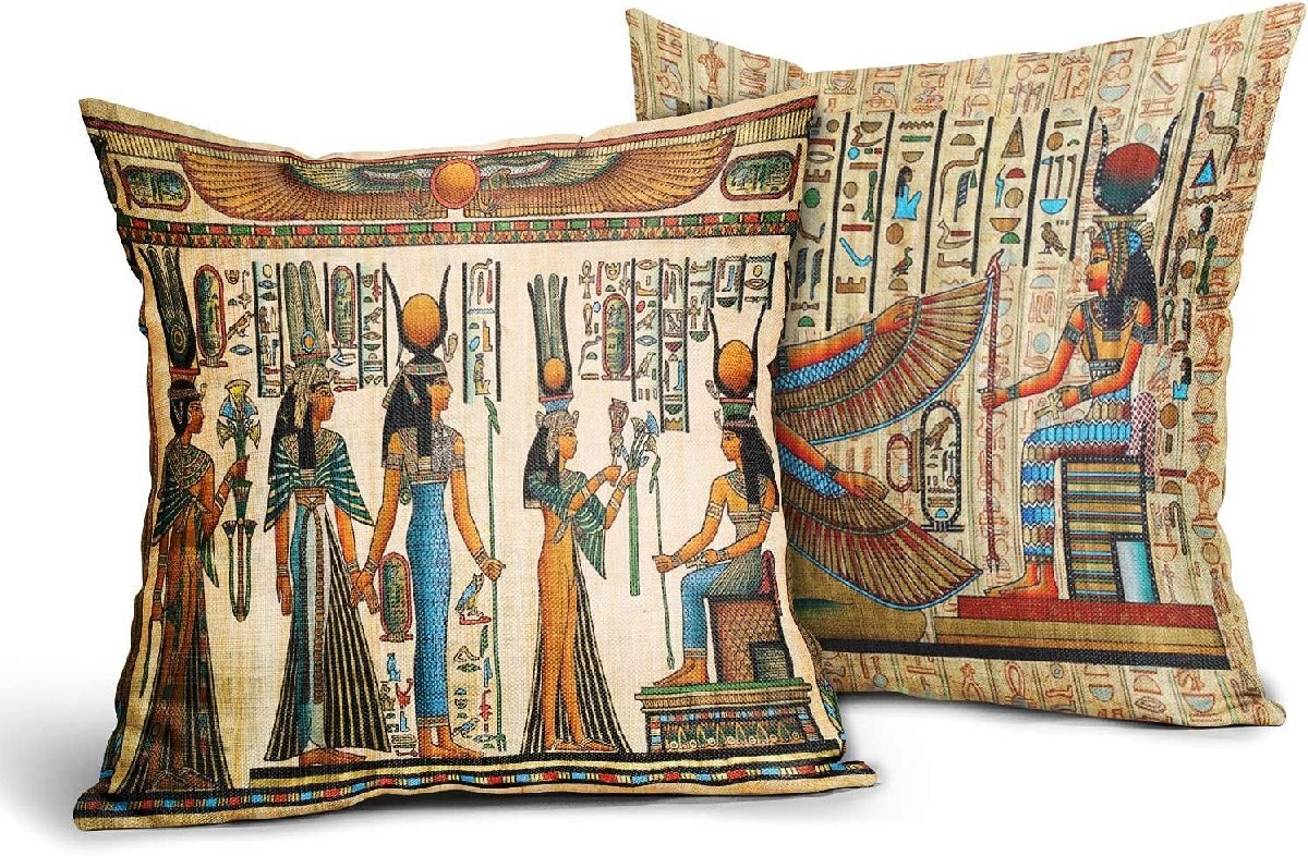 고대 이집트 베개 커버 여왕 고대 벽화 쿠션 커버 코튼 양면 소파 거실 이집트 애인 선물 수입, 핸드메이드 아이템, 커튼, 구조, 쿠션커버
