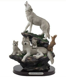 岩の上の灰色狼と家族 オオカミ彫像置物 彫刻 リビング 動物園 カフェ パブ プレゼント 贈り物 輸入品