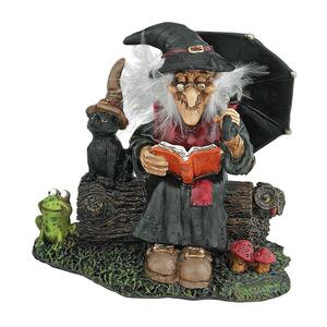 セール！即納！魅惑の魔女彫像: 呪文の書を読む年老いた魔女 黒猫とカエル とがった帽子わし鼻魔女彫刻置物贈り物輸入品