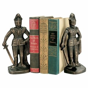 中世の騎士鋳鉄製彫刻ブックエンド一対鋳造鋳鉄製デスクトップ彫像高品質ロストワックス製アート工芸図書館輸入品