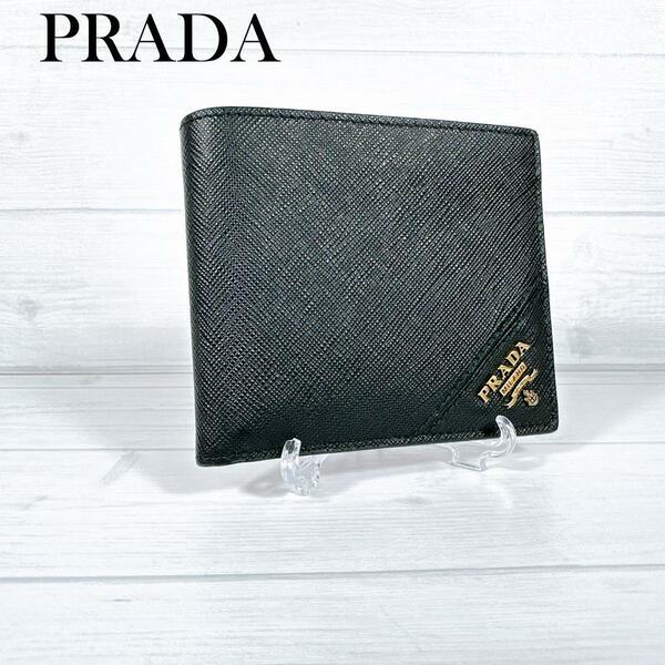 PRADA プラダ サフィアーノ 二つ折り財布 小銭入れ付き ブラック 2MO738 2つ折り財布 コンパクト ウォレット 三角ロゴ トライアングル