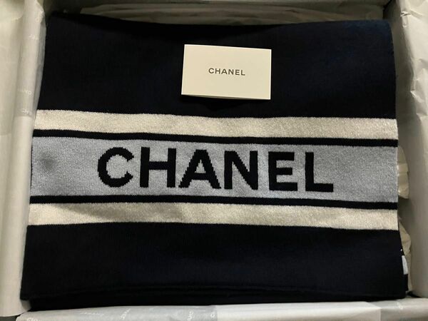 定価以下　セール　新品　CHANEL シャネル　マフラー　スカーフ　ネイビー　ストール　国内正規品　23aw 23fw ネイビー