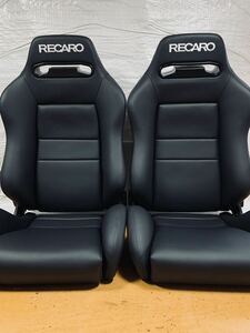 11.12.レカロ RECARO 2脚セット SR-3 黒フェイクレザー張り替え 張替え 張替 ブラックシングルステッチ 両側ダイヤル