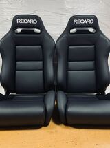 20.21.レカロ RECARO 2脚セット SR-3 黒フェイクレザー張り替え 張替え 張替 ブラックシングルステッチ 両側ダイヤル_画像1