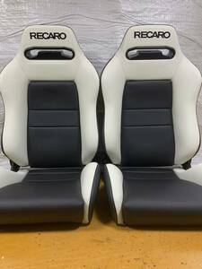 50.51. Recaro RECARO 2 legs set SR-3 black × white fake leather trim change re-covering re-upholstering white single stitch both sides dial 