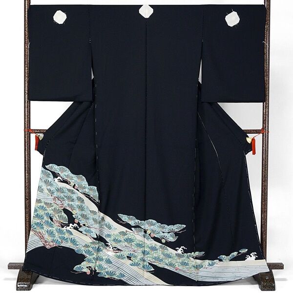 黒留袖 友禅 松 濱ちりめん 仮絵羽 未仕立て 在庫保管品