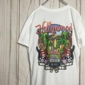 【ハードロックカフェ 半袖Tシャツ】ハリウッド Hollywood バックプリント M 白 古着 [220420-002]