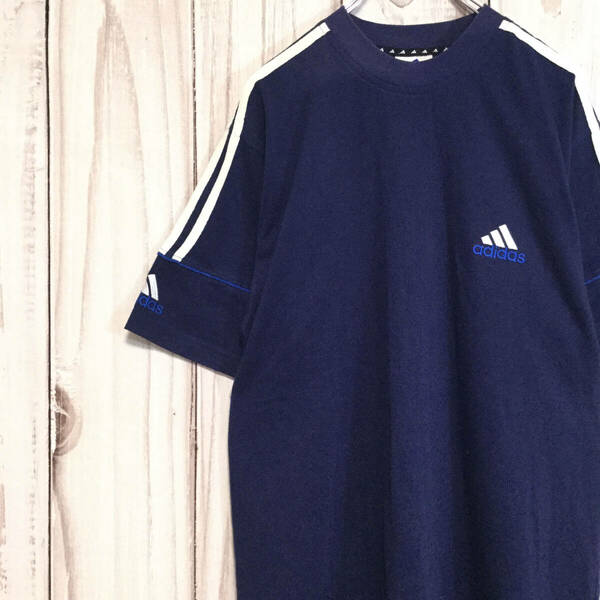 【アディダス 半袖Tシャツ】 90年代 スポーツTシャツ ヴィンテージ L相当 ネイビー adidas 古着 [230503-026]