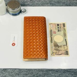 硬派な印象！クラシカルタイプ長財布 イタリアンレザー メンズ財布 牛革 ヌメ革 1円 ハンドメイド ロングウォレット YKK 革財布 キャメル