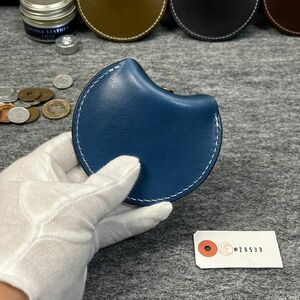  round coin case Italian leather stylish coin case change purse . original leather compact men's purse 1 jpy one jpy free shipping new goods blue 