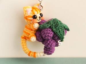  knitting *amigurumi* grape cat grape tea tiger cat braided ... soft toy with strap 