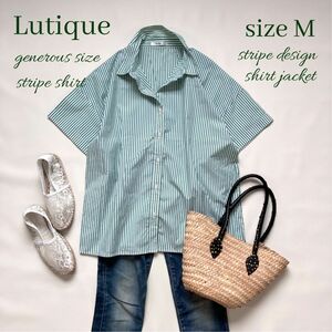 ◆美品◆大きいサイズ感◆Lutique◆ストライプ半袖ブラウス◆シャツジャケット