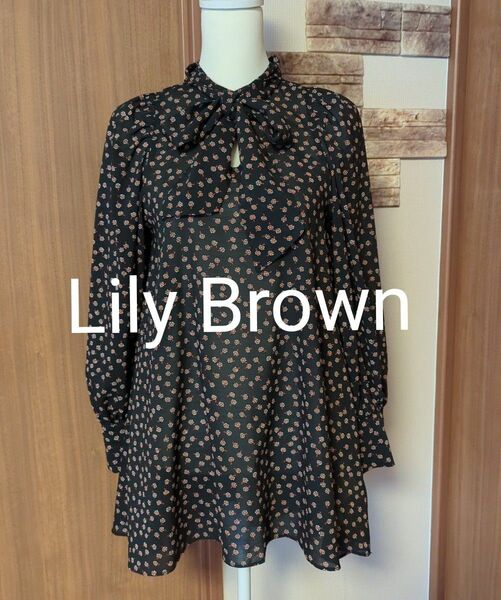 【美品】LilyBrown・リリーブラウン・長袖ブラウス・Aライン・総柄・花柄・パフスリーブ・シアー ・小花柄・ チュニック