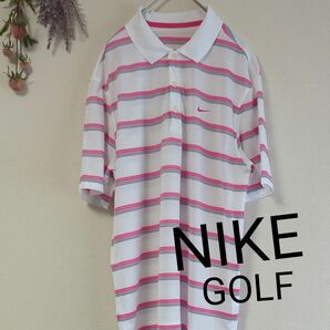 【美品】NIKE GOLF・ナイキゴルフ・メンズ半袖ポロシャツ・DRI−FIT・ボーダー柄・Mサイズ・メンズゴルフウェア