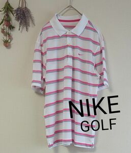 【美品】NIKE GOLF・ナイキゴルフ・メンズ半袖ポロシャツ・DRI−FIT・ボーダー柄・Mサイズ・メンズゴルフウェア