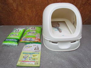 SZ-SG⑤teo туалет Uni * очарование домашнее животное натуральный слоновая кость не использовался вскрыть завершено с капюшоном кошка кошка туалет товары для домашних животных 