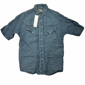 新品未使用 ayuite アユイテ リネン 麻 ウエスタンシャツ 半袖 日本製 ドルマンスリーブ Mサイズ 2 ブルー
