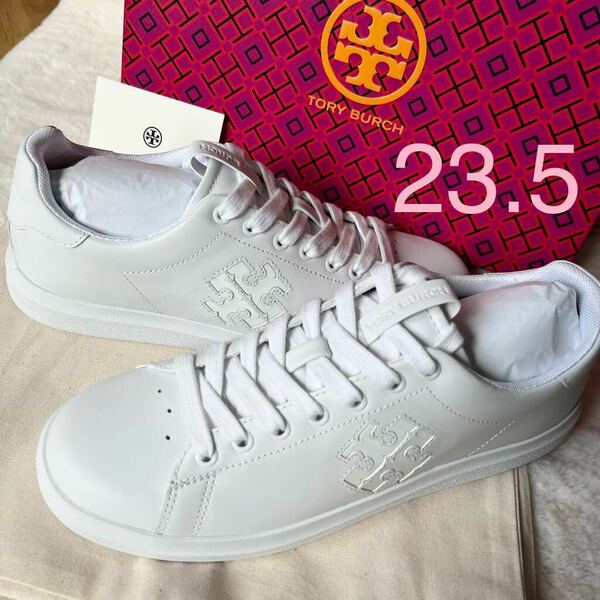 ToryBurch レザースニーカー DOUBLE T HOWELL COURT 23.5cm US6.5 トリーバーチ レディース 白 ホワイト 