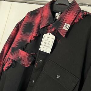 新品タグ付き メゾン ミハラヤスヒロ ダメージ シャツ red 48 L Maison MIHARA YASUHIRO Hirf Broken Shirts チェック 長袖シャツ赤