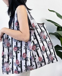 # new goods # eko-bag [ rose ][ length pattern ][ pattern :B] high capacity compact easy lovely convenience shopping bag 