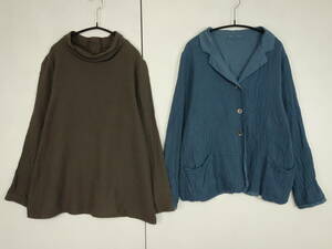 C793/AH/ABUCHI INC APPLE HOUSE/ Apple house / Abu chi/ made in Japan / cotton gauze long sleeve tops / jacket /2 pieces set / lady's /F size degree 