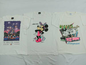 C838/80-90s/Disney/ Disney / Mickey minnie / America made /SCREEN STARS/VELVA SHEEN/ single stitch / Vintage T-shirt 3 pieces set /L
