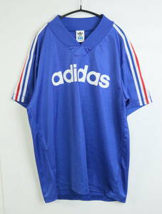 C193/Adidas/アディダス/日本製/90S/デサント製/ゲームシャツ/練習着/Tシャツ/ブルー/トップス/メンズ/M-Lサイズ