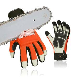 オレンジーCA9759CS M [Vgo...] チェーンソー手袋 作業用手袋 牛革レザー掌部 メカニックグローブ 山仕事 伐採 