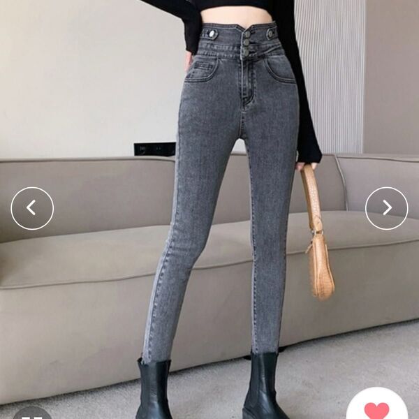 新品未使用 SEU ハイウエスト美脚スキニーデニムパンツ カットオフ チャコール