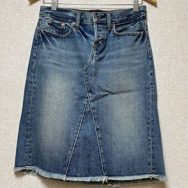 GAP デニムスカート ダメージ カットオフ 膝丈 サイズM タイトスカート