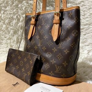 美品★LOUIS VUITTON ルイヴィトン バケットPM トートバッグ ハンドバッグ モノグラム レザー PVC M42238 ポーチ付き バケツ型 レディース