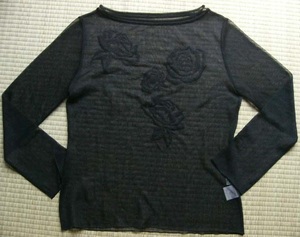 ヒロコビス◇薔薇の刺繍入りチュール長袖カットソー★９号★HIROKO BIS★黒★ヒロココシノ