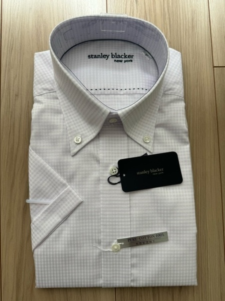 スタンリーブラッカー　Stanley blacker　半袖　シャツ　半袖シャツ　メンズ　ドレスシャツ　サイズ37　新品　ホワイト/ラベンダー　HXN012