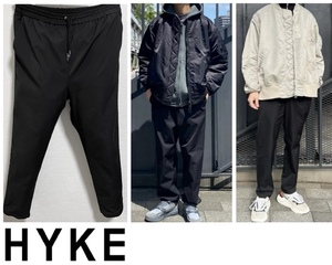 定価26,400円HYKE ハイク TASLAN TAPERED PANTS ポリエステルテーパード イージーパンツ BLACK green sacai kolor YAECA Needles